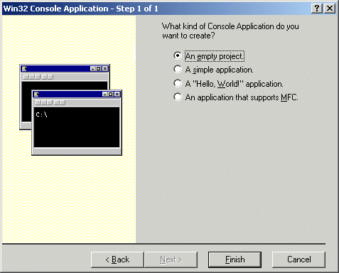 De wizard Win32 Console Application.