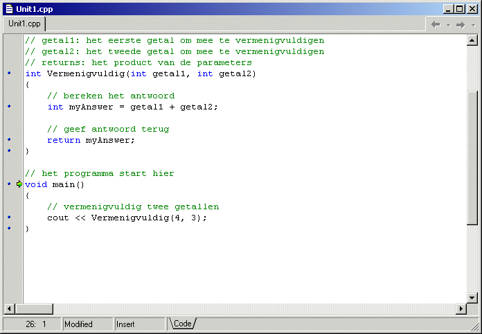 De code van je programma als je aan het debuggen bent.